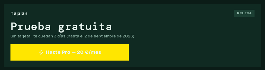 Tarjeta del plan durante la prueba