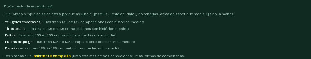 Aviso del modo simple sobre las estadísticas que no ofrece y por qué