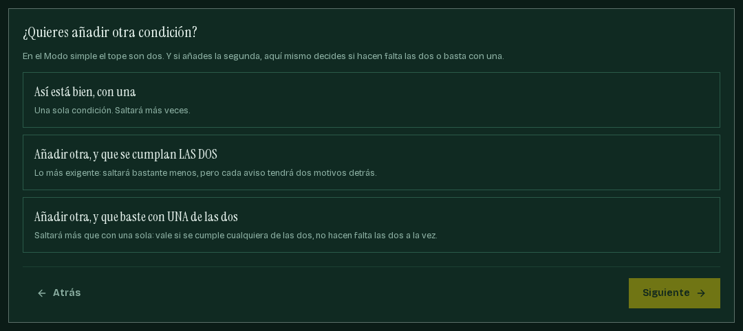 Paso de añadir una segunda condición, con el cruce Y u O